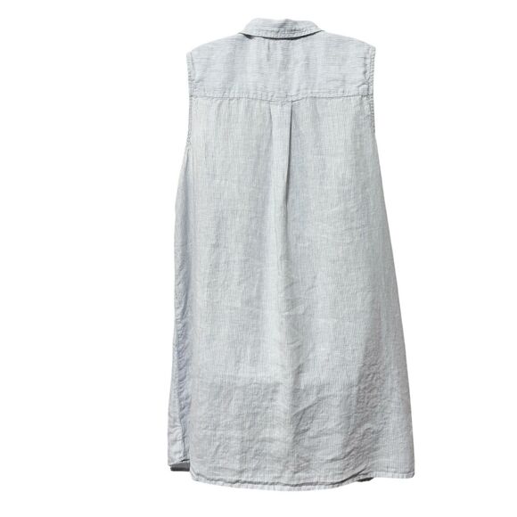 TAHARI Dress 2X 100% Linen Pinstripes Sleeveless Shift Mini Popover White Blue - Picture 2 of 11